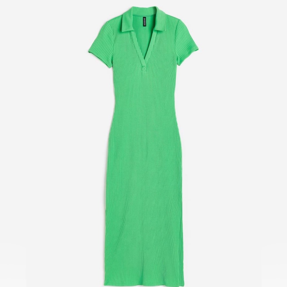 Bright Green Bodycon Dress with Collar